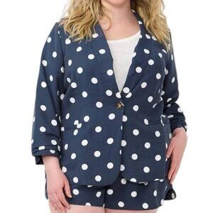 LC Lauren Conrad Ruched-Sleeve Shawl Collar Blazer Women’s 2X Navy Polka Dot
